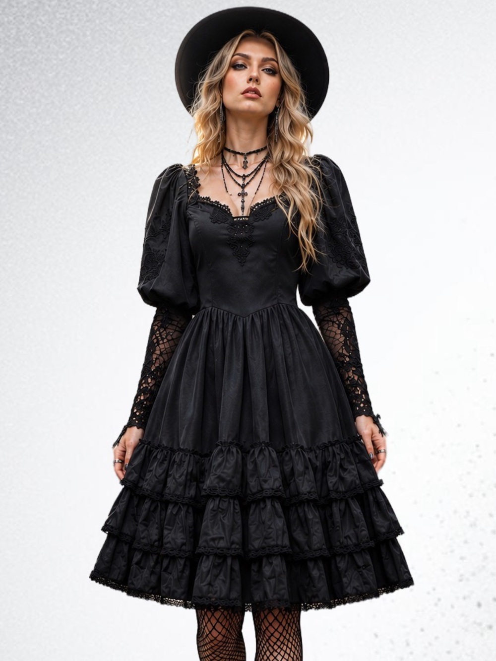 Widow Dolls Kill ‘Mortal Suffering’ Goth Lolita Puff Sleeve Lace Romantic Dress - Picture 2 of 8